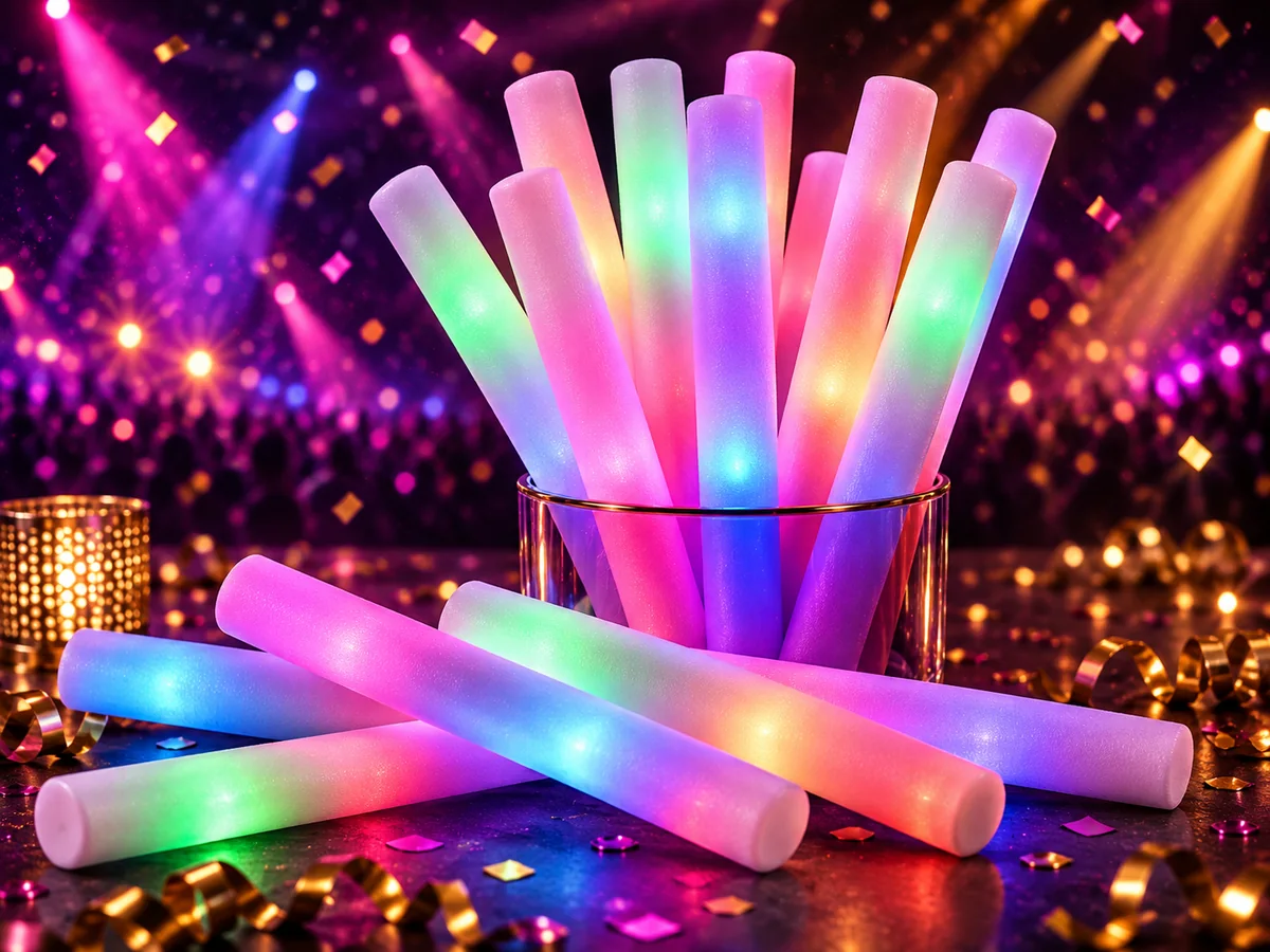 Oplichtende foamsticks in roze, blauw en groen